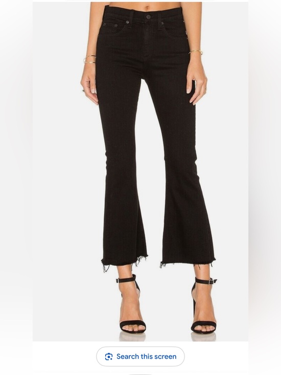rag & bone Denim - Rag & Bone High Rise Bell Jeans Womens 24 Black Flare Raw Hem Stretch Denim